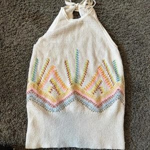 Modern Anthropologie Boho Crochet Tank Top Size XS Cream Rainbow Festival Summer